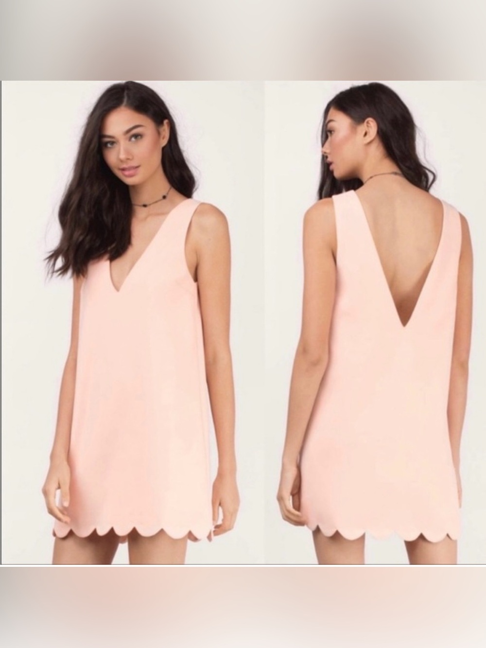 Tobi Scallop Edge Shift Mini‎ Dress Small Blush Pink Sleeveless Cocktail Party